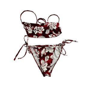 Venroy Bandeau Swim Top & String Bikini Brief in Red Hibiscus Camo